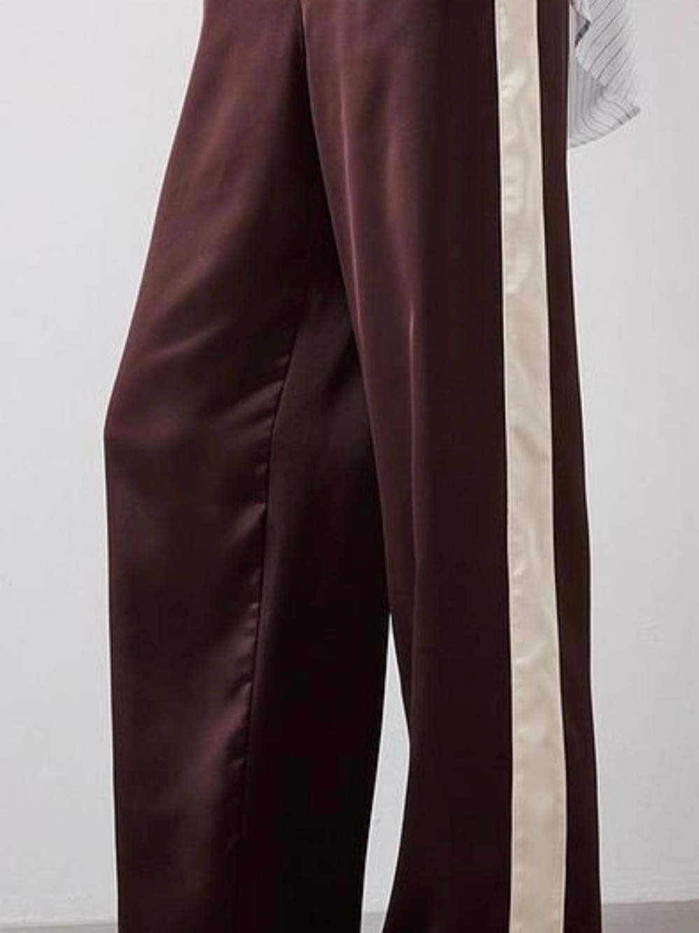 Mango Satin Wide-Leg Track Pants with Contrast cream Side Stripe - Brown NWT - M